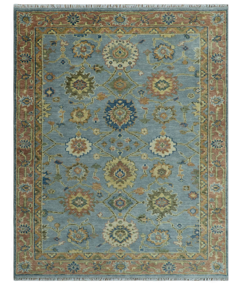 Blue and Rust Antique Traditional Oushak Area Rug - The Rug Decor