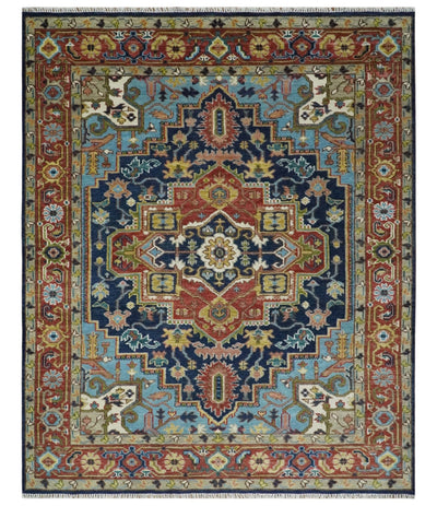 Blue and Rust Hand Knotted 8x10, 9x12, 10x14 and 12x15 Wool Antique Area Rug - The Rug Decor