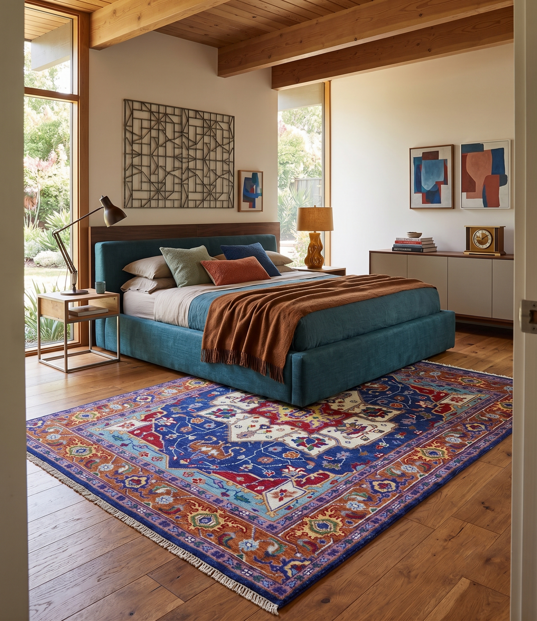 Blue and Rust Hand Knotted Traditional Heriz Multi Size wool Area Rug - The Rug Decor