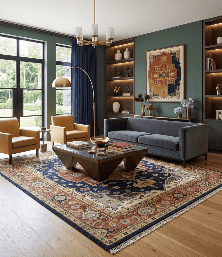 Blue and Rust Hand Knotted Traditional Heriz Style Multi Size Wool Area Rug - The Rug Decor
