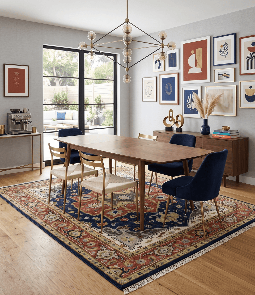 Blue and Rust Hand Knotted Traditional Heriz Style Multi Size Wool Area Rug - The Rug Decor