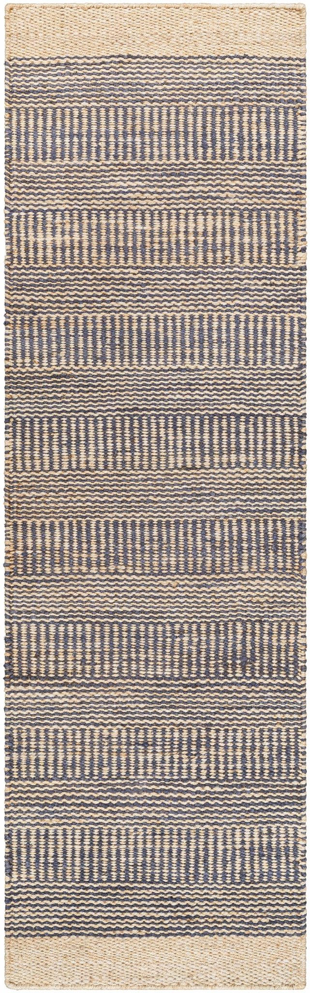 Blue and Tan Hand Woven Stripes Design Southwestern jute Area Rug - The Rug Decor