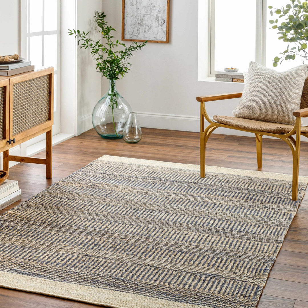 Blue and Tan Hand Woven Stripes Design Southwestern jute Area Rug - The Rug Decor