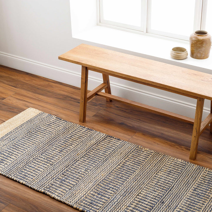 Blue and Tan Hand Woven Stripes Design Southwestern jute Area Rug - The Rug Decor