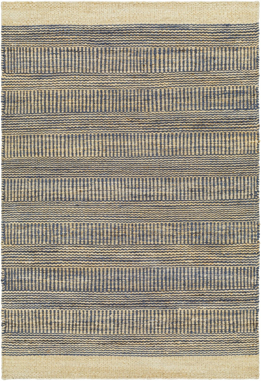 Blue and Tan Hand Woven Stripes Design Southwestern jute Area Rug - The Rug Decor