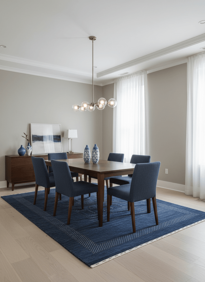 Blue And White Center Pattern Design Hand Loomed Wool Area Rug - The Rug Decor