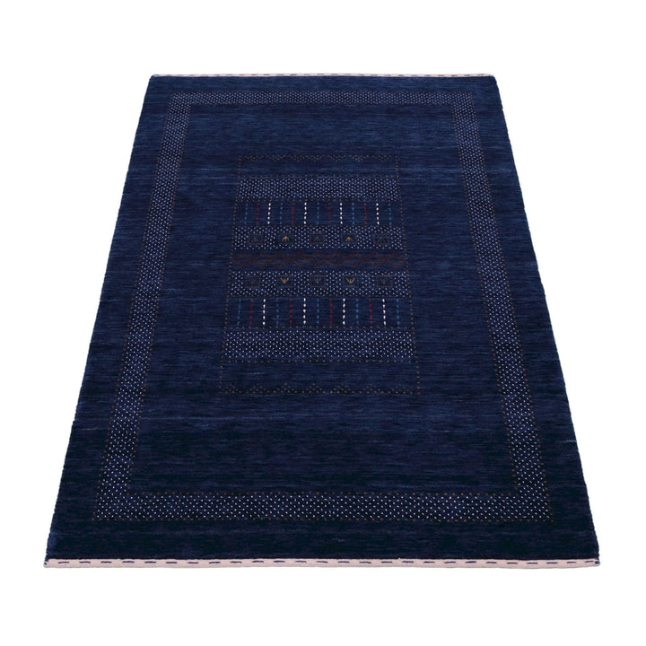 Blue And White Center Pattern Design Hand Loomed Wool Area Rug - The Rug Decor