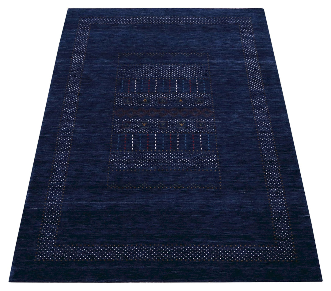 Blue And White Center Pattern Design Hand Loomed Wool Area Rug - The Rug Decor
