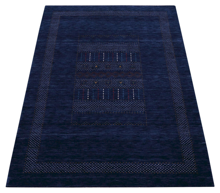 Blue And White Center Pattern Design Hand Loomed Wool Area Rug - The Rug Decor