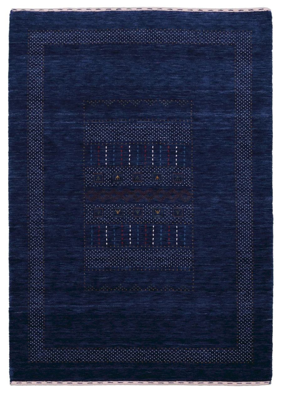 Blue And White Center Pattern Design Hand Loomed Wool Area Rug - The Rug Decor