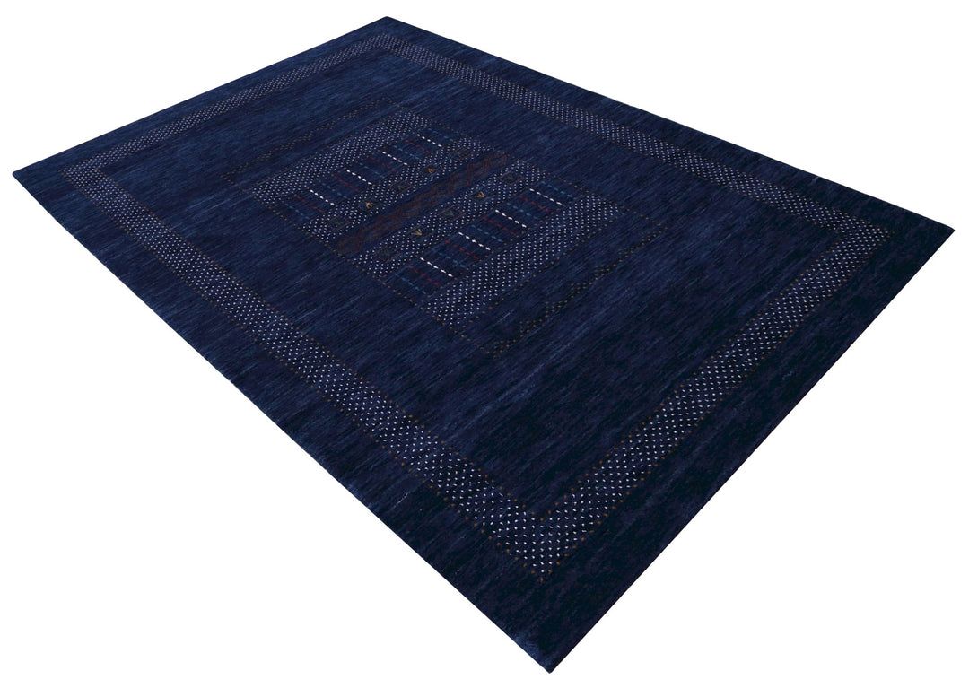 Blue And White Center Pattern Design Hand Loomed Wool Area Rug - The Rug Decor