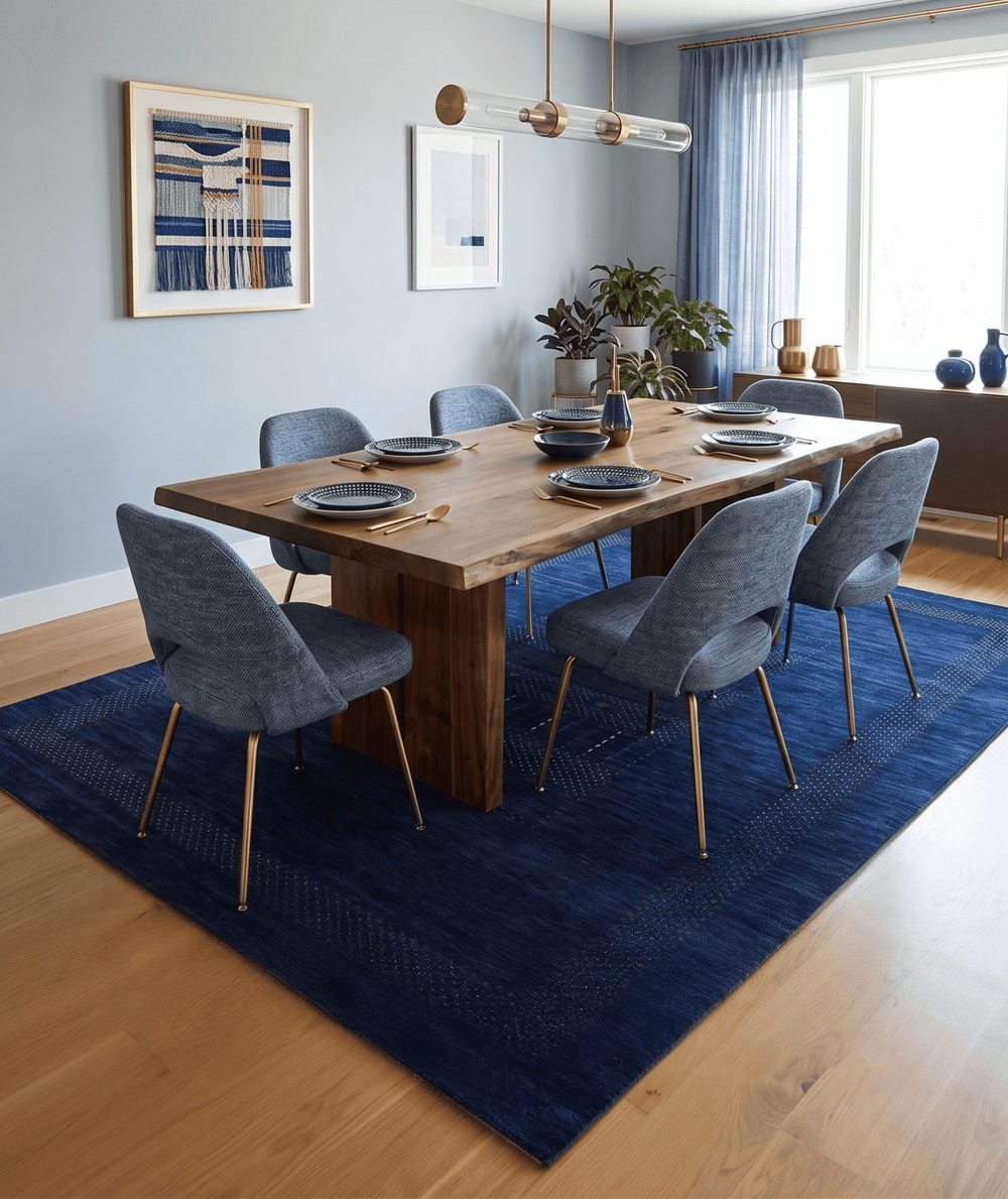 Blue And White Center Pattern Design Hand Loomed Wool Area Rug - The Rug Decor