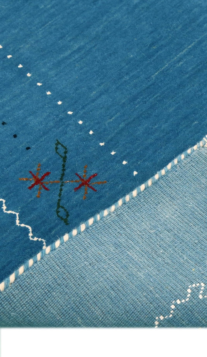 Blue And White Gabbeh Border Design Hand Loomed Wool Area Rug - The Rug Decor