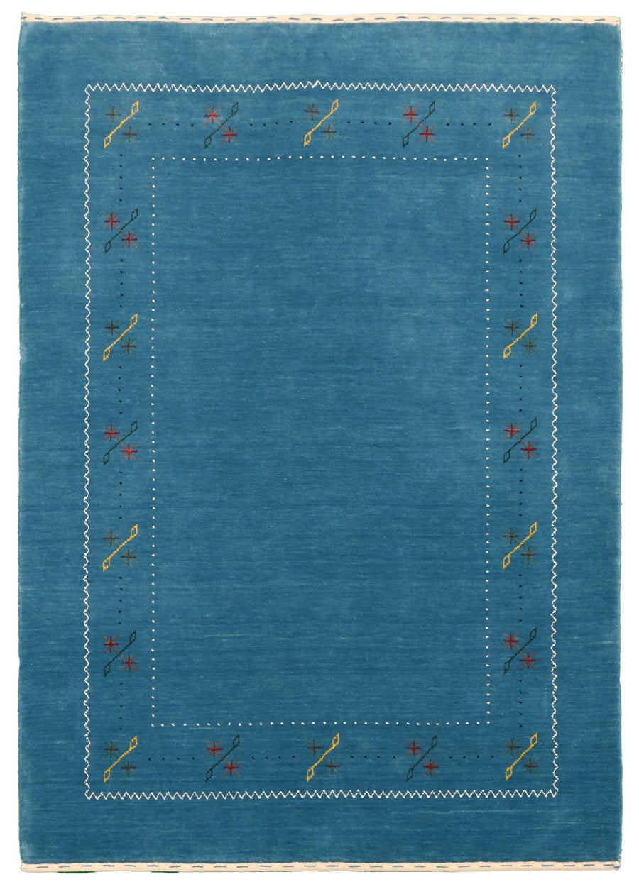 Blue And White Gabbeh Border Design Hand Loomed Wool Area Rug - The Rug Decor