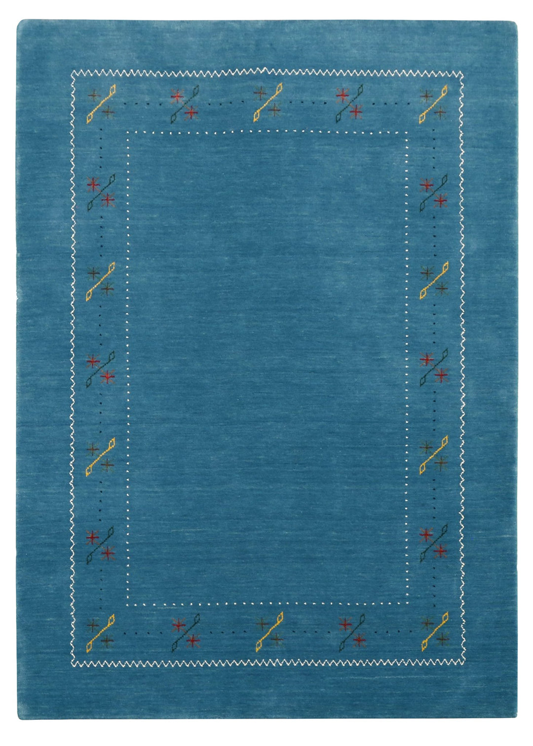 Blue And White Gabbeh Border Design Hand Loomed Wool Area Rug - The Rug Decor