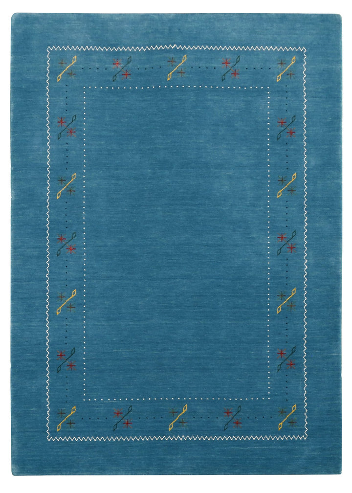 Blue And White Gabbeh Border Design Hand Loomed Wool Area Rug - The Rug Decor