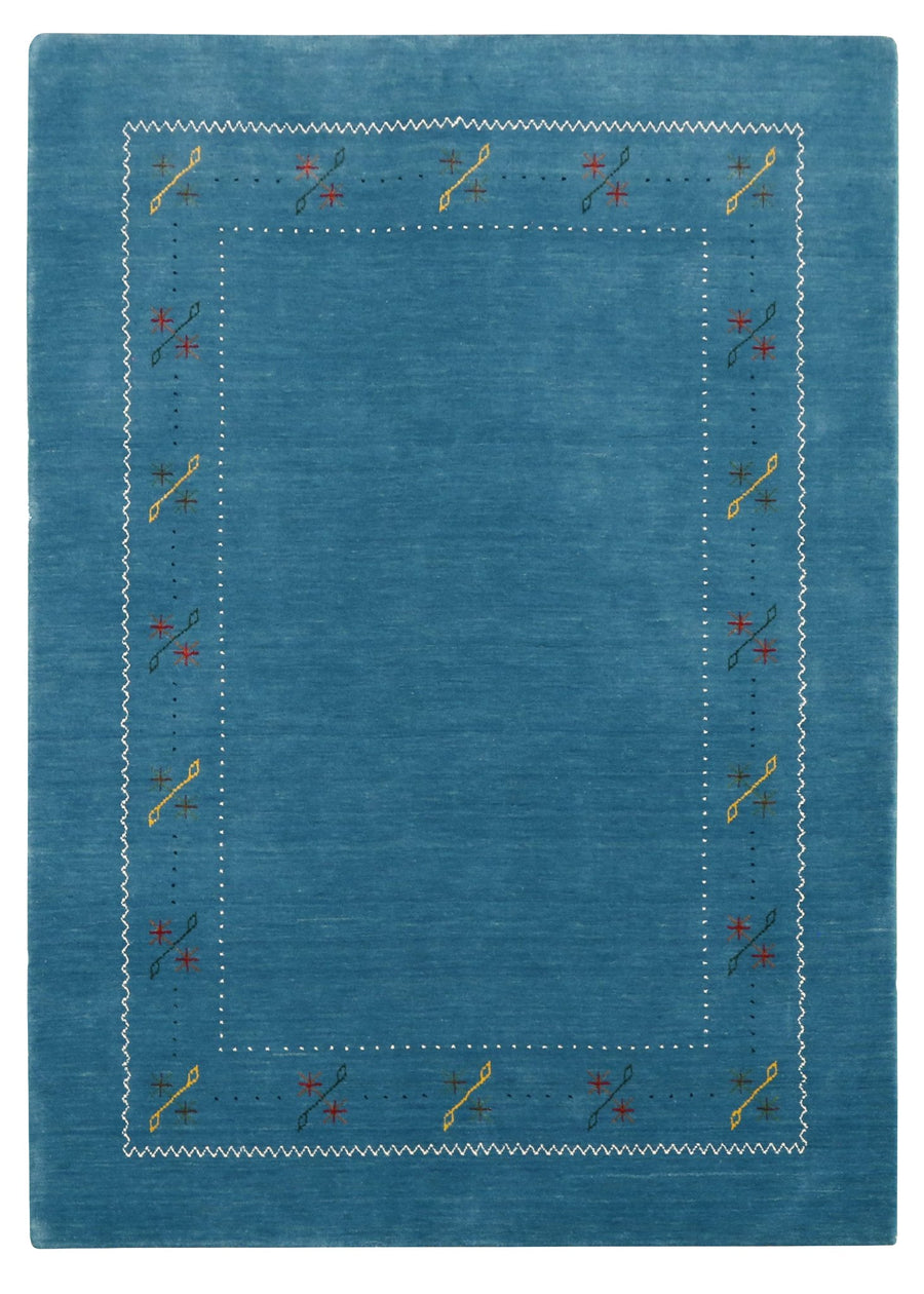 Blue And White Gabbeh Border Design Hand Loomed Wool Area Rug - The Rug Decor