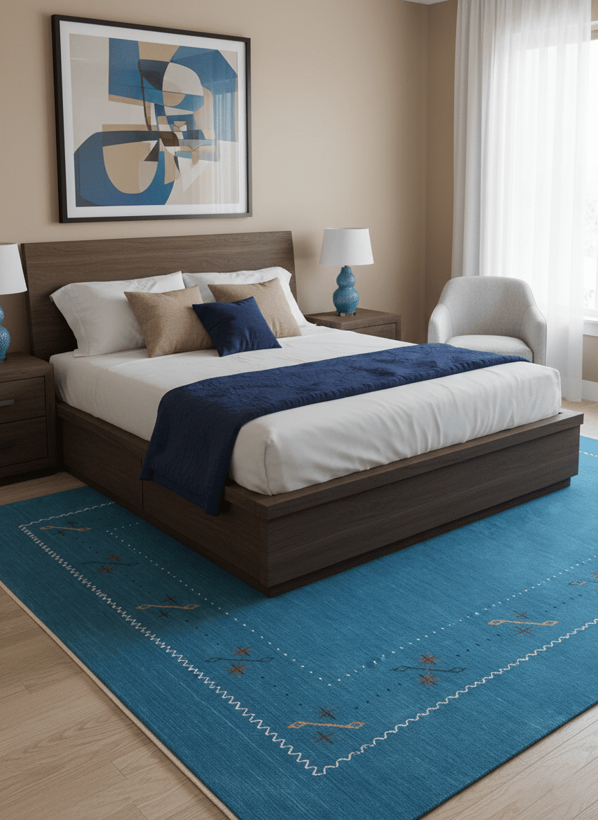 Blue And White Gabbeh Border Design Hand Loomed Wool Area Rug - The Rug Decor