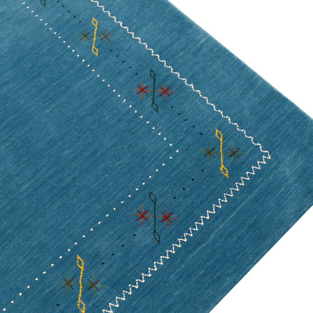 Blue And White Gabbeh Border Design Hand Loomed Wool Area Rug - The Rug Decor