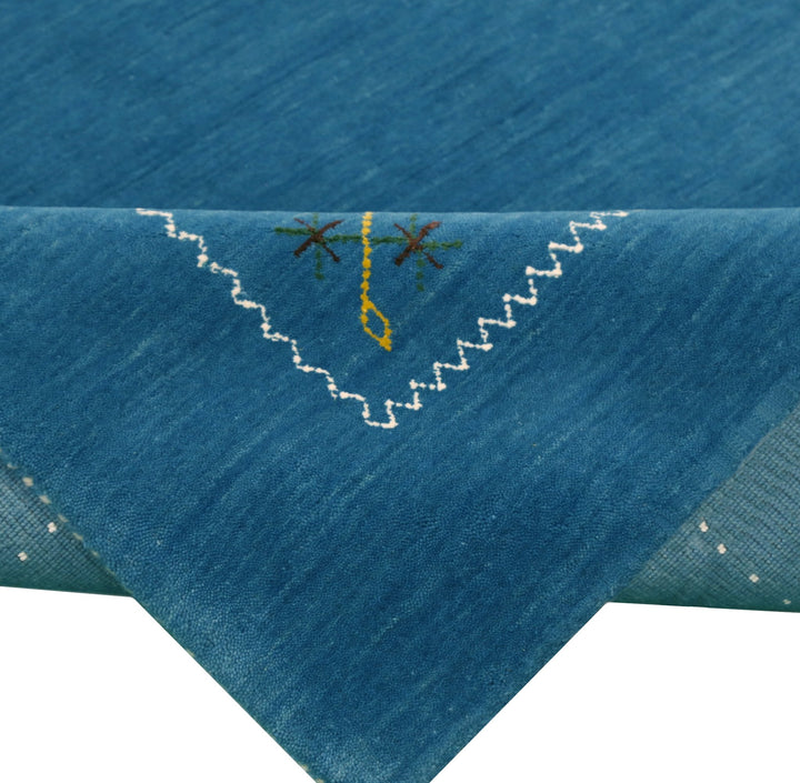 Blue And White Gabbeh Border Design Hand Loomed Wool Area Rug - The Rug Decor