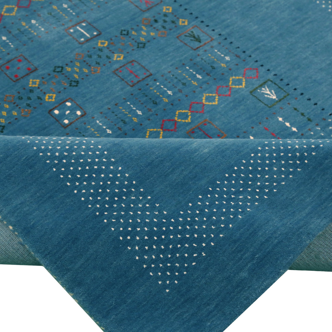 Blue And White Gabbeh Design Hand Loomed Wool Area Rug - The Rug Decor