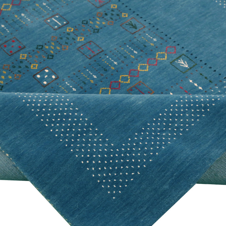 Blue And White Gabbeh Design Hand Loomed Wool Area Rug - The Rug Decor