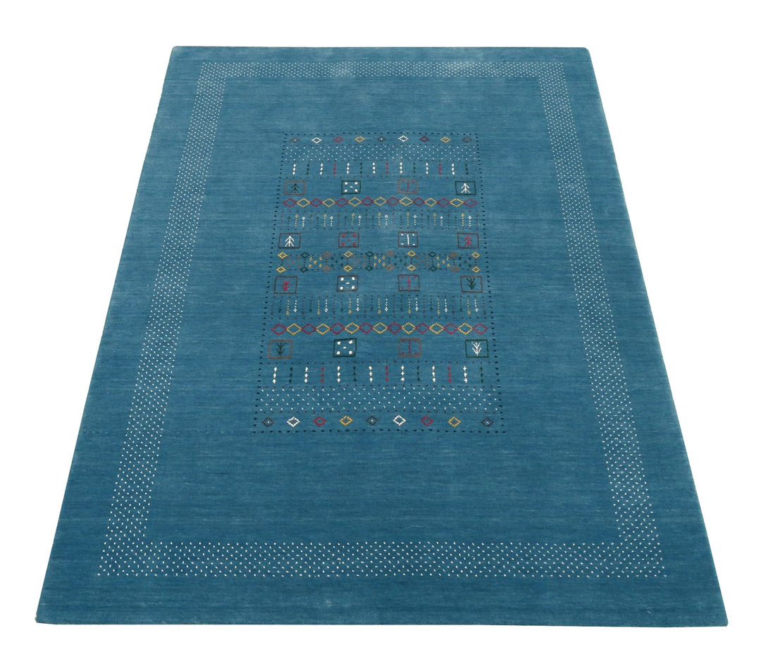 Blue And White Gabbeh Design Hand Loomed Wool Area Rug - The Rug Decor