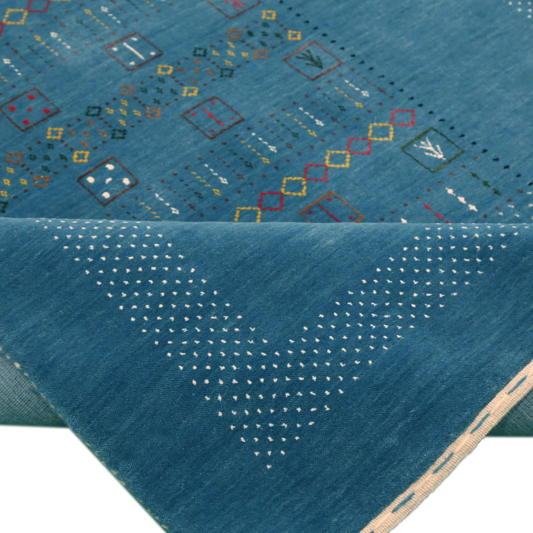 Blue And White Gabbeh Design Hand Loomed Wool Area Rug - The Rug Decor