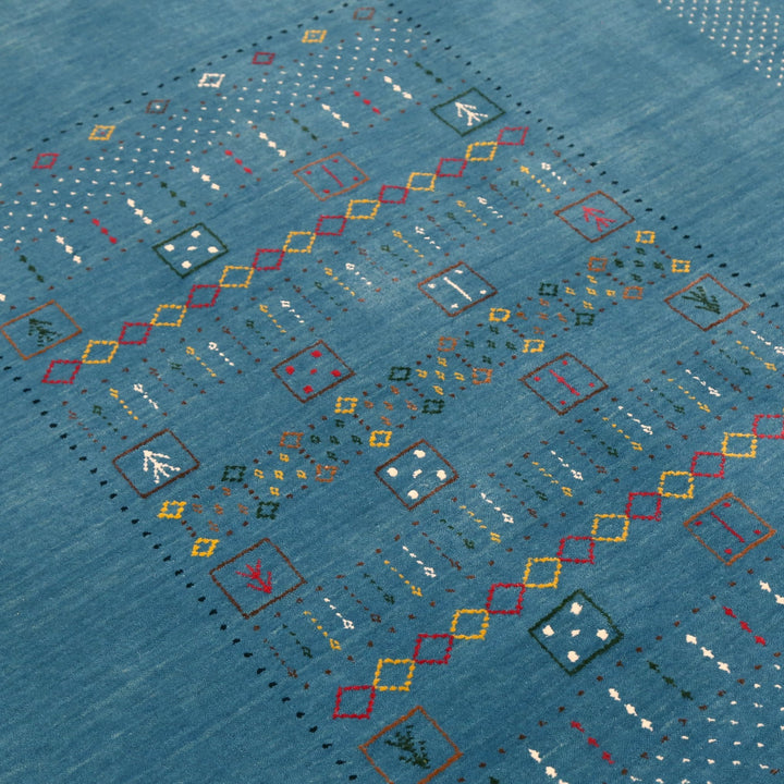 Blue And White Gabbeh Design Hand Loomed Wool Area Rug - The Rug Decor