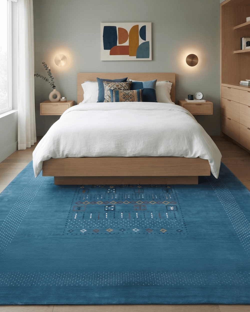 Blue And White Gabbeh Design Hand Loomed Wool Area Rug - The Rug Decor