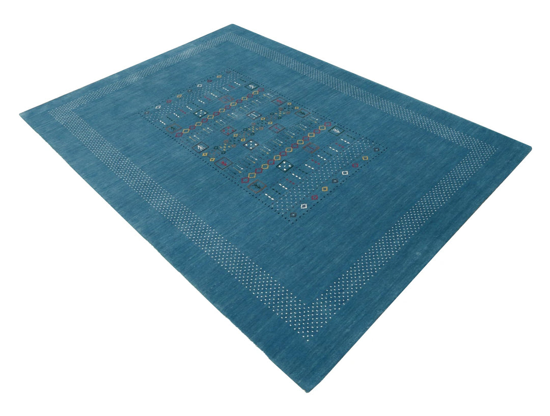 Blue And White Gabbeh Design Hand Loomed Wool Area Rug - The Rug Decor