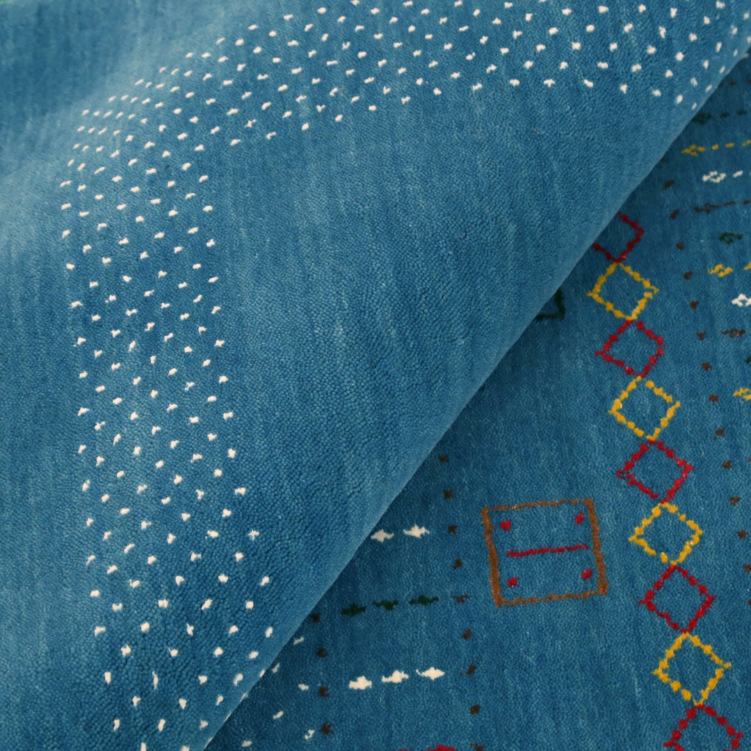Blue And White Gabbeh Design Hand Loomed Wool Area Rug - The Rug Decor