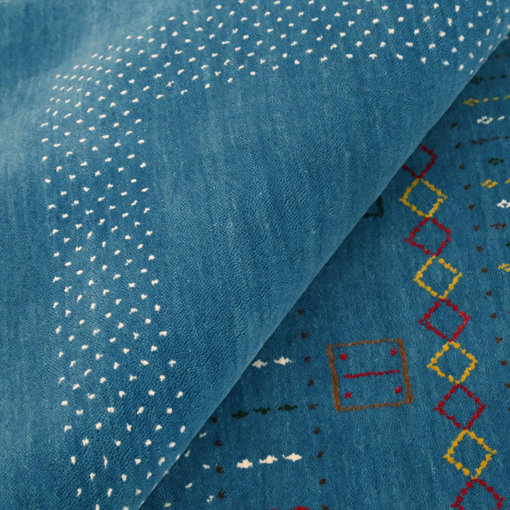 Blue And White Gabbeh Design Hand Loomed Wool Area Rug - The Rug Decor