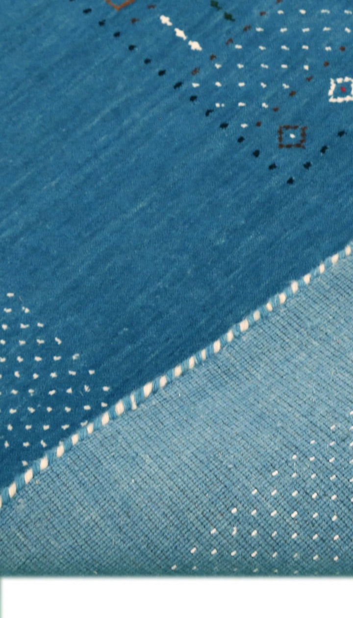 Blue And White Gabbeh Design Hand Loomed Wool Area Rug - The Rug Decor