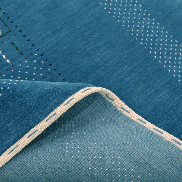 Blue And White Gabbeh Design Hand Loomed Wool Area Rug - The Rug Decor