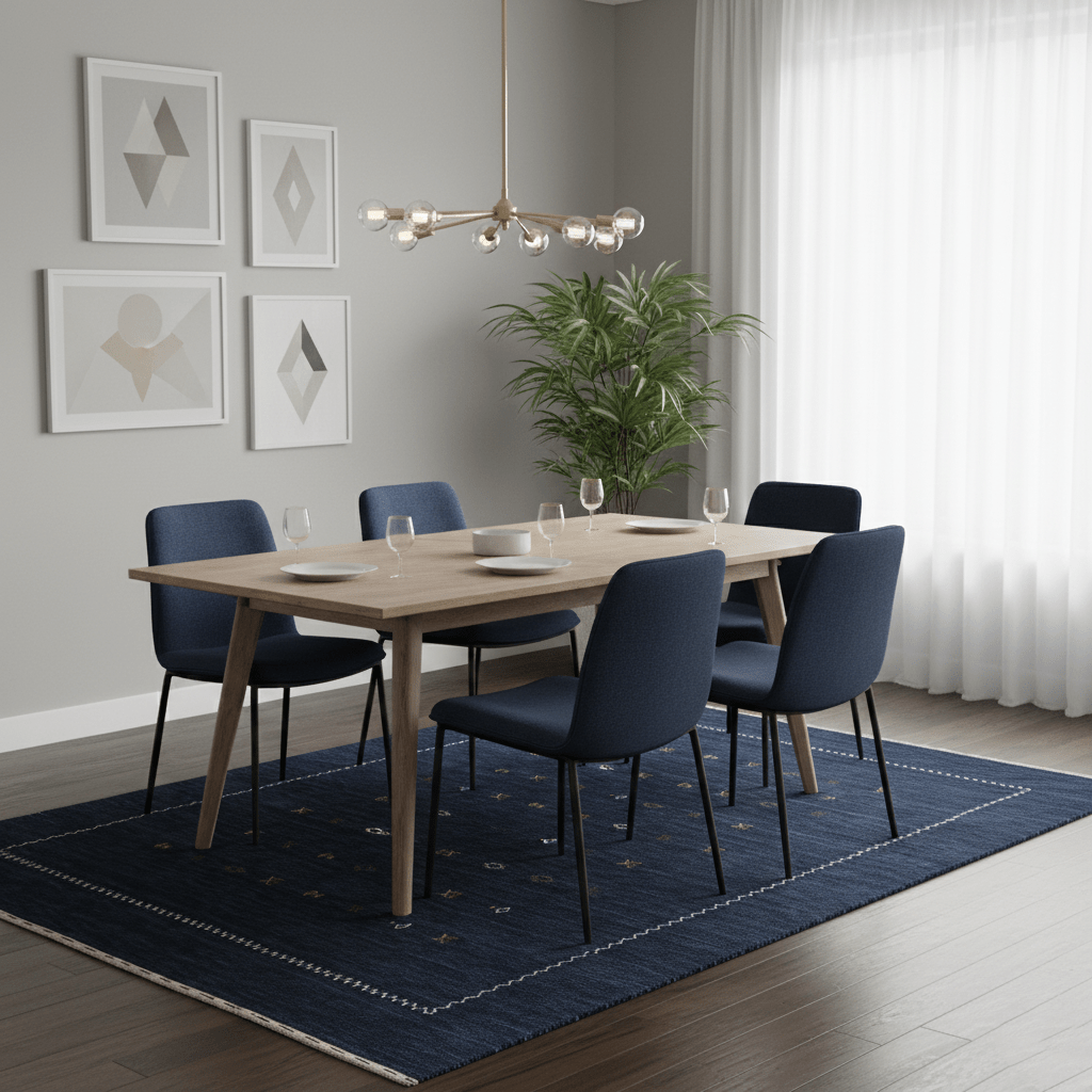 Blue And White Modern Design Hand Loomed Wool Area Rug - The Rug Decor