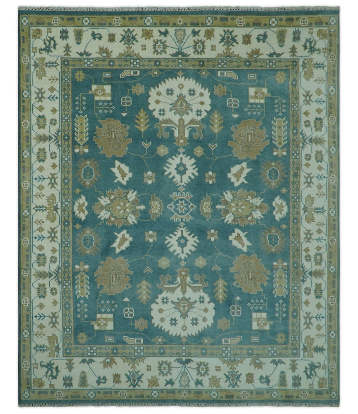 Blue, Beige And Green Traditional Hand Knotted Custom Made Wool rug - The Rug Decor