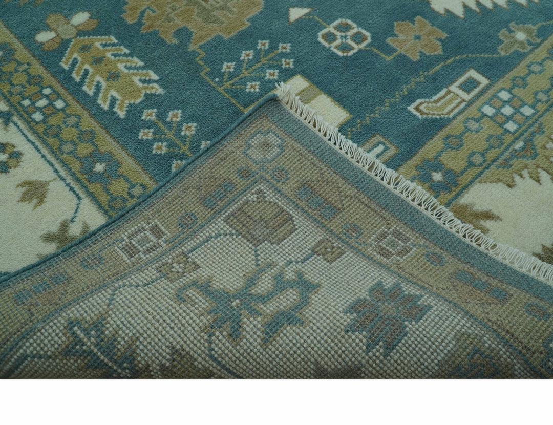 Blue, Beige And Green Traditional Hand Knotted Custom Made Wool rug - The Rug Decor