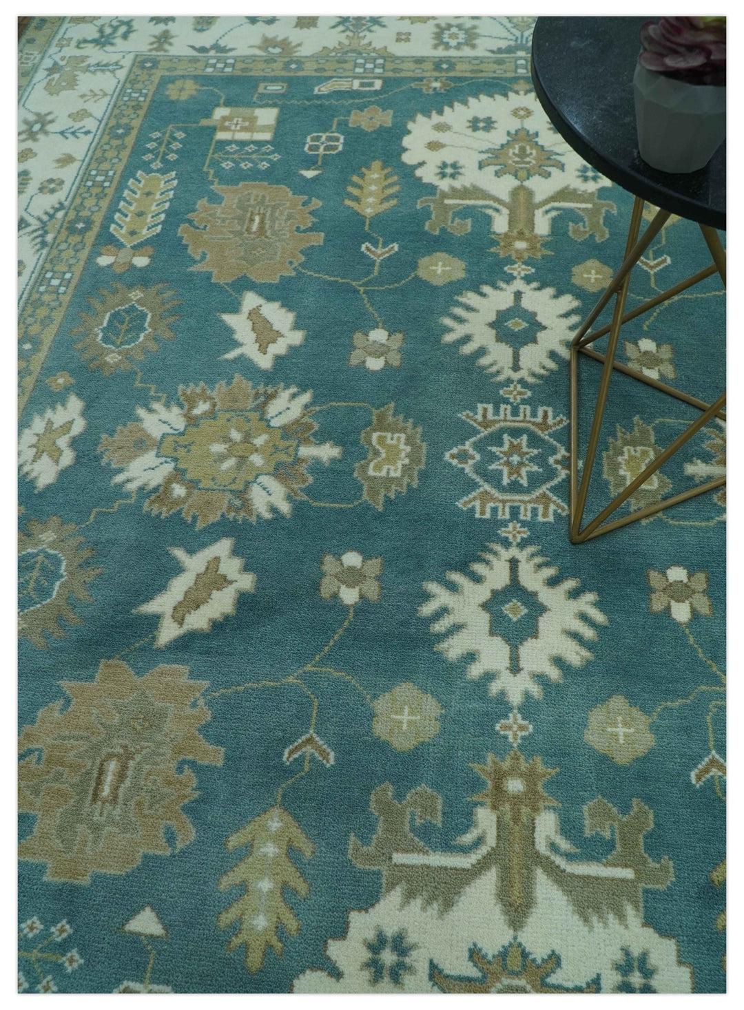 Blue, Beige And Green Traditional Hand Knotted Custom Made Wool rug - The Rug Decor