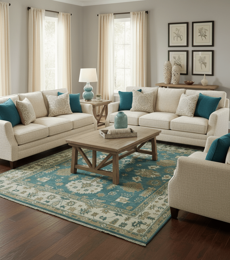 Blue, Beige And Green Traditional Hand Knotted Custom Made Wool rug - The Rug Decor