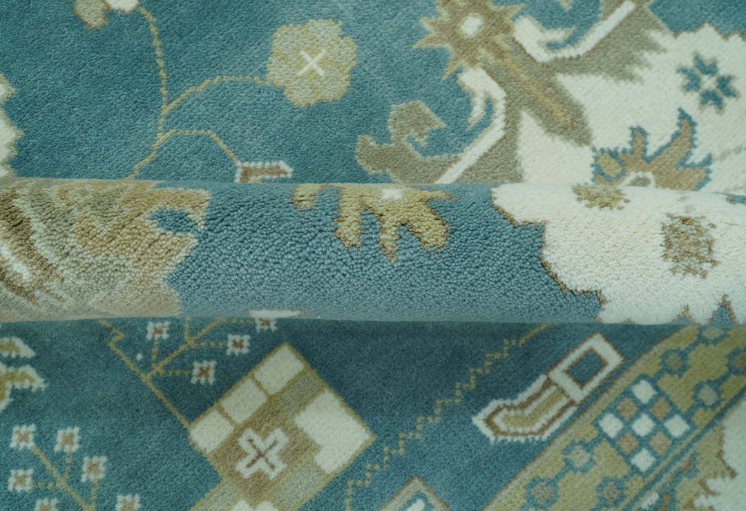 Blue, Beige And Green Traditional Hand Knotted Custom Made Wool rug - The Rug Decor
