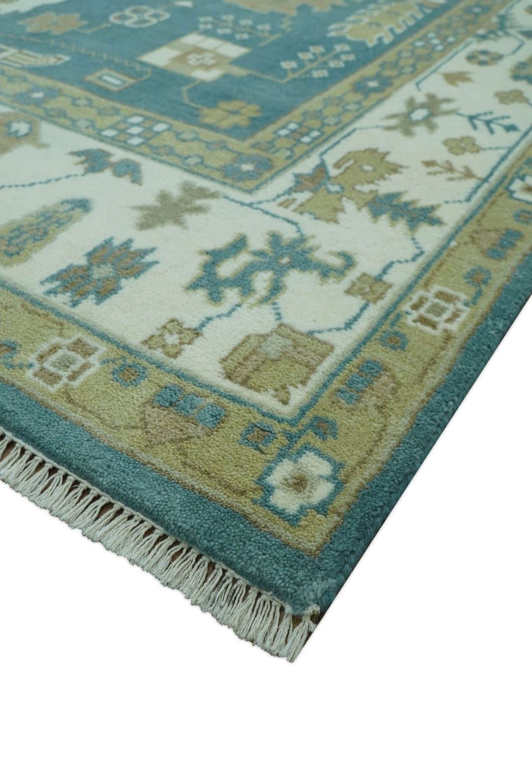 Blue, Beige And Green Traditional Hand Knotted Custom Made Wool rug - The Rug Decor