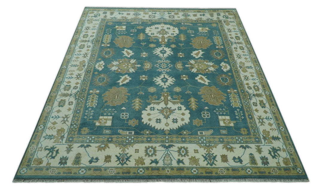 Blue, Beige And Green Traditional Hand Knotted Custom Made Wool rug - The Rug Decor