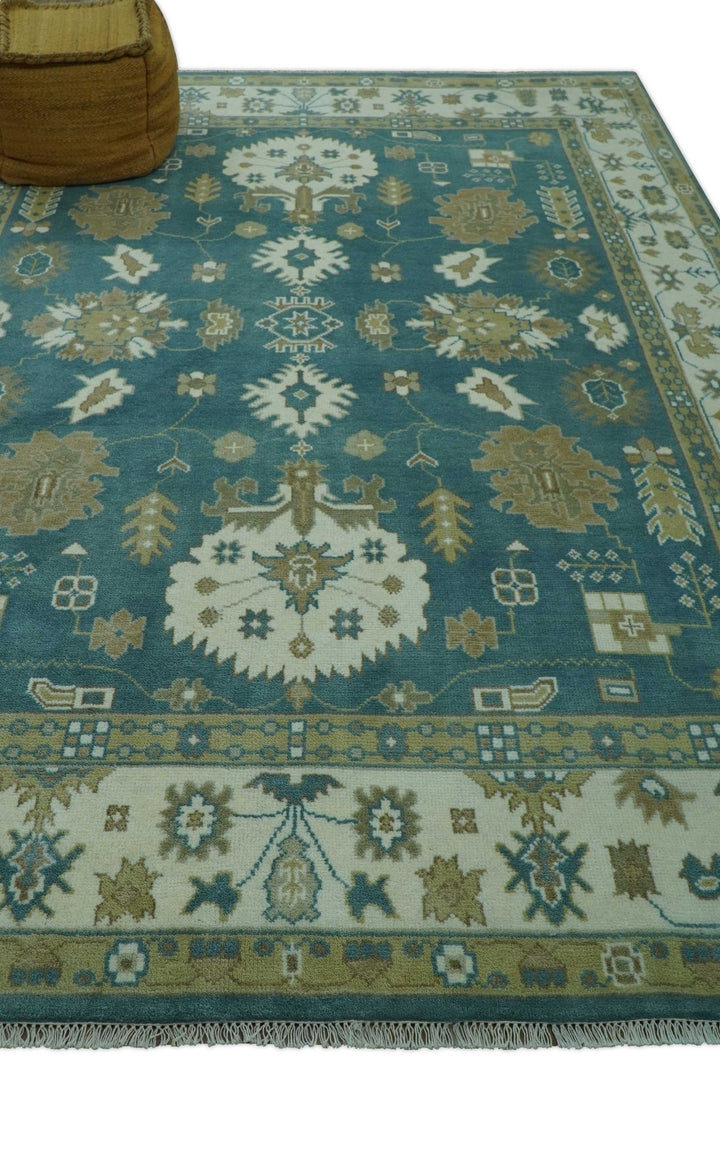 Blue, Beige And Green Traditional Hand Knotted Custom Made Wool rug - The Rug Decor