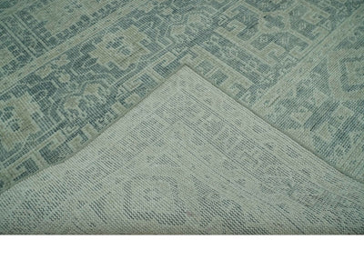 Blue, Beige and Silver 8x10 Hand Knotted Tribal Design wool area rug - The Rug Decor