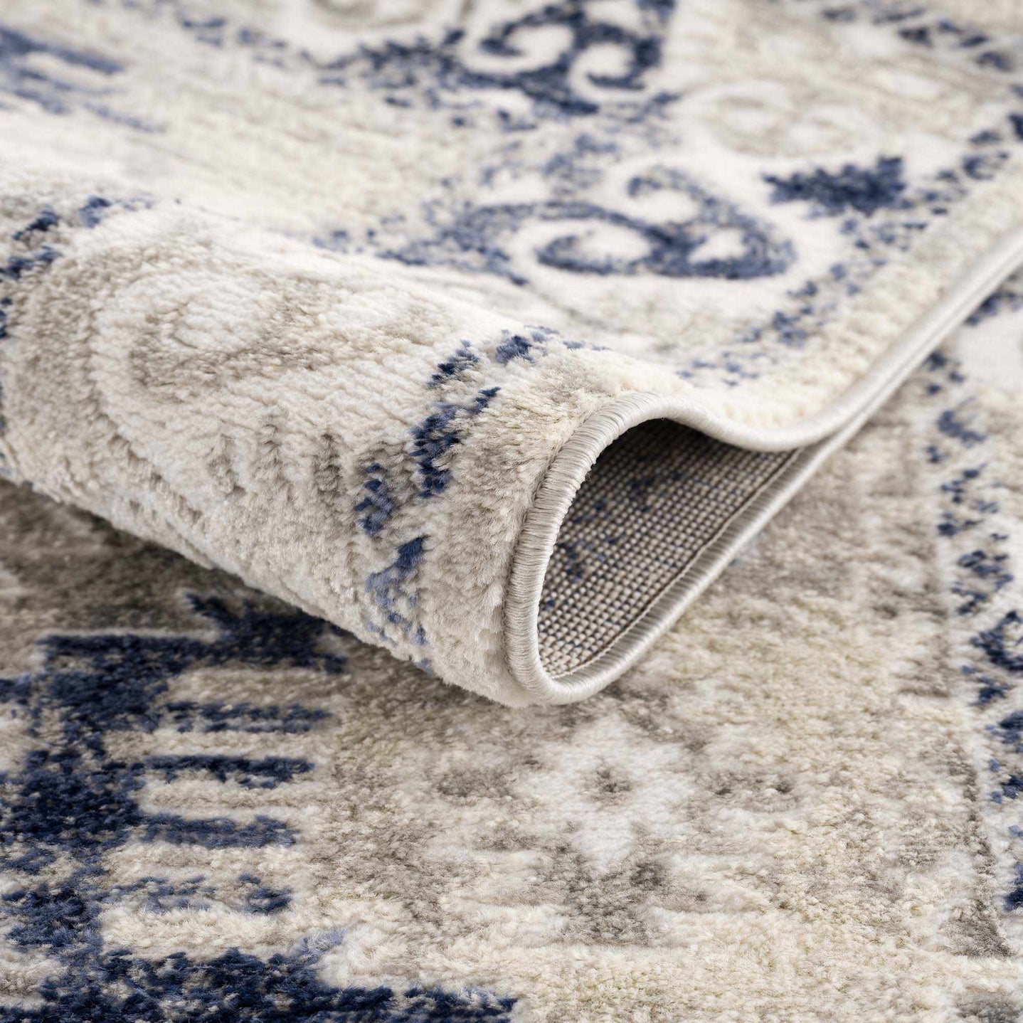 Blue, Beige and Taupe Traditional oriental bohemian area rug - The Rug Decor