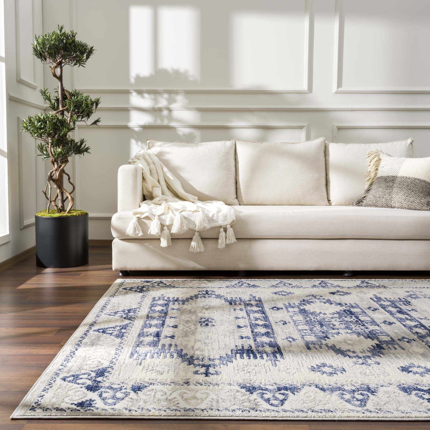Blue, Beige and Taupe Traditional oriental bohemian area rug - The Rug Decor