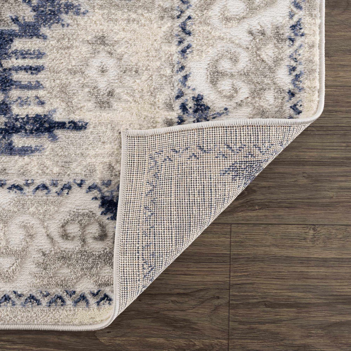 Blue, Beige and Taupe Traditional oriental bohemian area rug - The Rug Decor