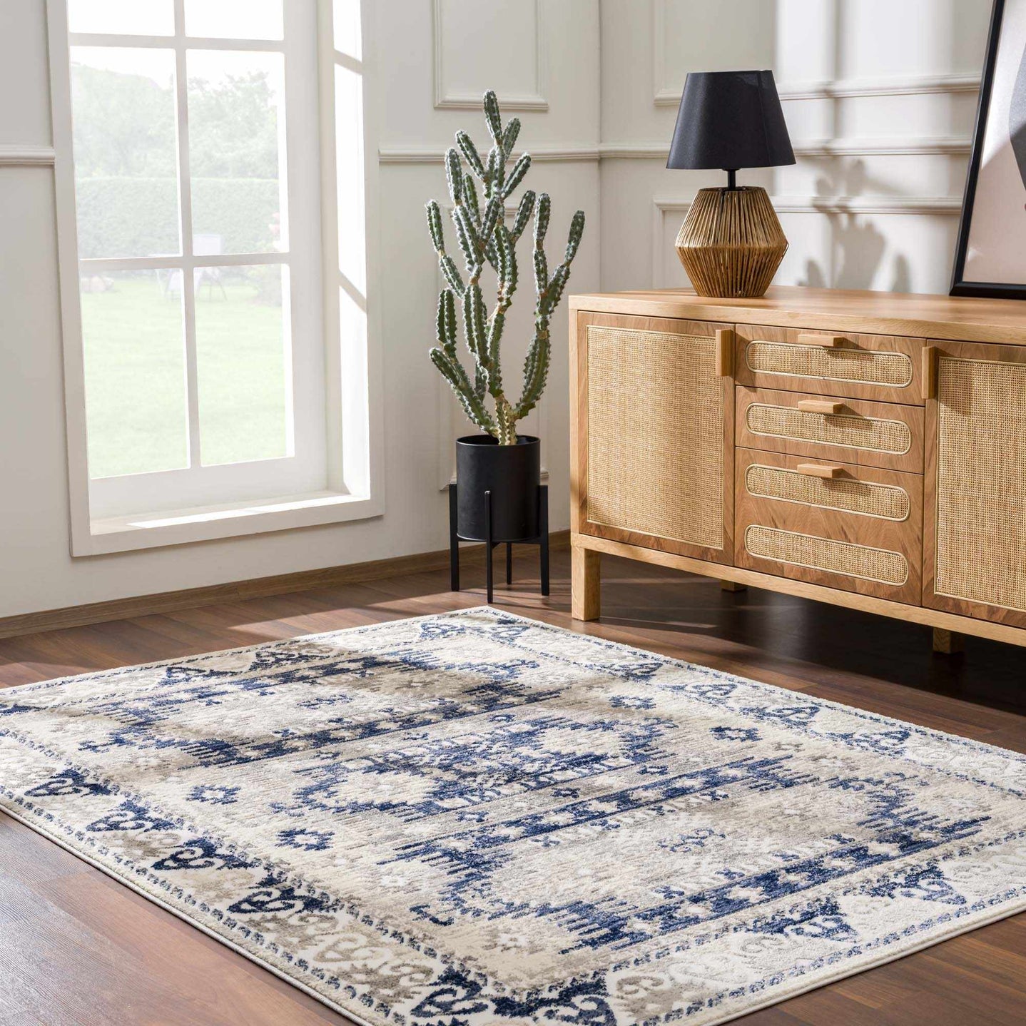 Blue, Beige and Taupe Traditional oriental bohemian area rug - The Rug Decor