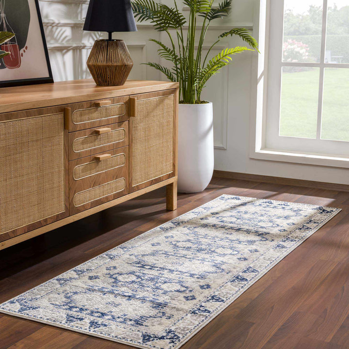 Blue, Beige and Taupe Traditional oriental bohemian area rug - The Rug Decor